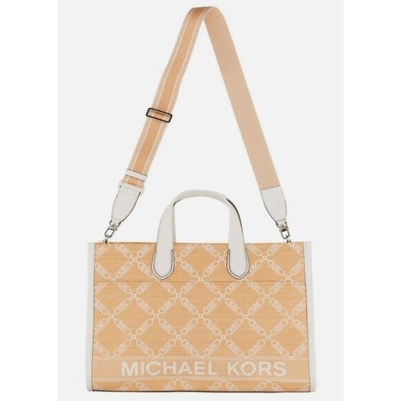 Michael Kors Gigi Large Logo Tote Grab Signature Bag Natural / White NWT - Picture 3 of 9
